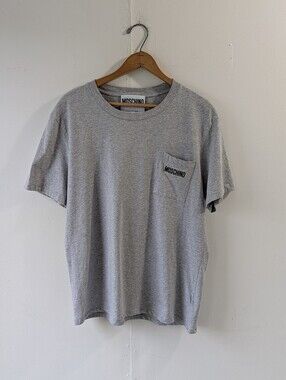 Moschino Couture Milano Gray Pocket T-Shirt Medium 100% Cotton Made in Portugal